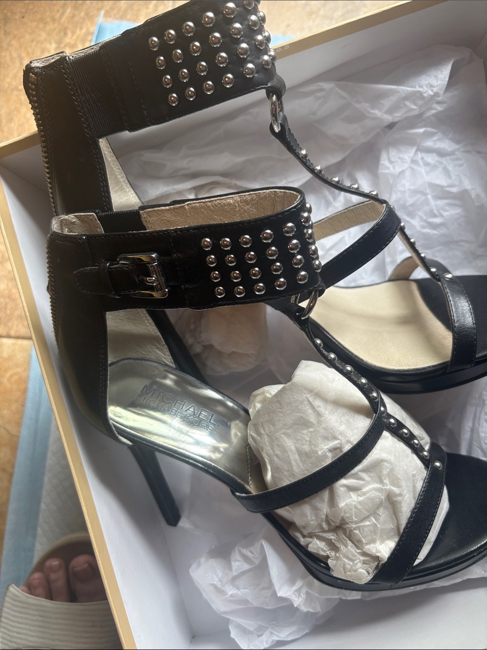 MICHAEL Michael Kors Black Studded Strappy High Heel Sandals